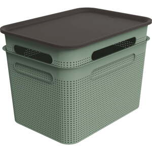 Zelené plastové úložné boxy s vekom v súprave 2 ks 26,5x36,5x26 cm Brisen – Rotho
