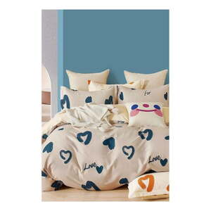 Béžové predĺžené obliečky na jednolôžko z bavlny Renforcé s plachtou/3-dielne 160x220 cm Amore – Mila Home