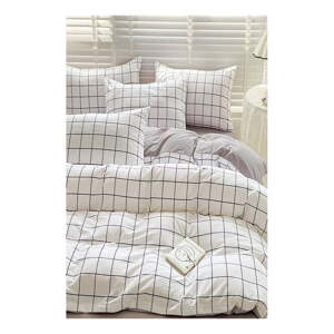 Bielo-sivé predĺžené obliečky na jednolôžko z bavlny Renforcé s plachtou/3-dielne 160x220 cm Checkered – Mila Home