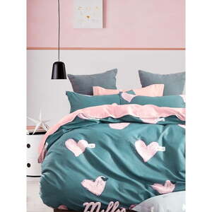 Zeleno-ružové predĺžené obliečky na dvojlôžko z bavlny Renforcé s plachtou/4-dielne 200x220 cm Beloved – Mila Home