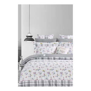 Bielo-sivé predĺžené obliečky na dvojlôžko z bavlny Renforcé s plachtou/4-dielne 200x220 cm – Mila Home