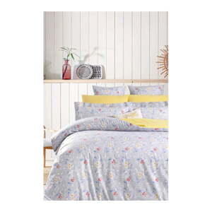 Žlto-sivé predĺžené obliečky na dvojlôžko z bavlny Renforcé s plachtou/4-dielne 200x220 cm – Mila Home