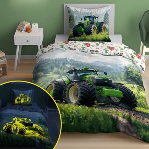 Svietiace obliečky bavlnené, FLUO Traktor