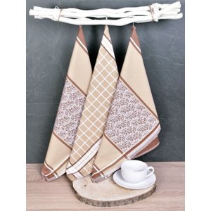 Luxusné kuchynské utierky, DORO BEIGE MIX egyptská bavlna set 3 ks
