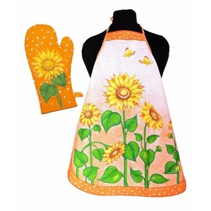 Zástera kuchynská alebo komplet, Slnečnica, oranžová chňapka