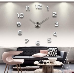 3D Nalepovacie hodiny Diy Clock 1-12, Silver 80-130cm