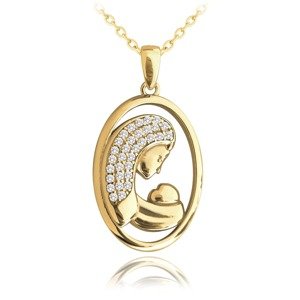 Pozlátený strieborný náhrdelník madonna s bielymi zirkónmi, Minet JMAN0419GN45