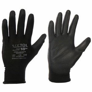 Sixtol Pracovné rukavice GLOVE PE-PU 10 black,veľkosť 10"