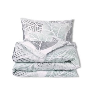 Matex Saténové prestieradlá Šedé listy , 140 x 200cm, 70 x 90 cm