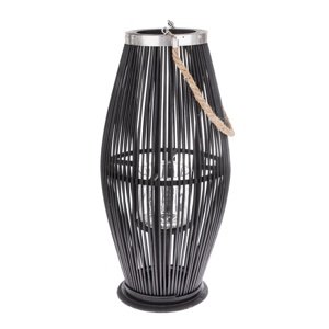 Bambusový lampáš so sklom Libre čierny, 40 x 21 cm
