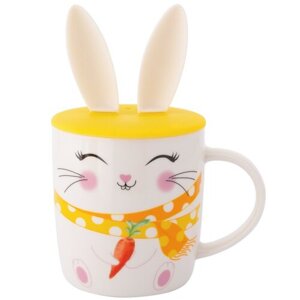 Altom Porcelánový hrnček Merry Rabbit sosilikónovým viečkom, 400 ml