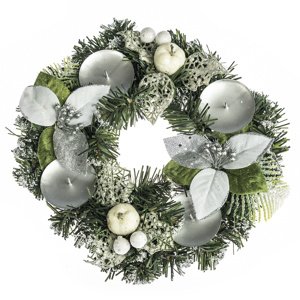 HTH Ozdobený adventný veniec pr. 25 cm strieborná