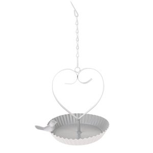Závesné kovové kŕmidlo pre vtáky Bird´s heartwhite, 18 x 21 cm
