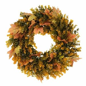 Jesenný veniec umelý Eucalyptus a javorové listy,pr. 40 cm, oranžovo-zelená