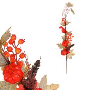 Jesenná umelá vetva - červené tekvice a bobule, 73cm