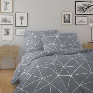 Kvalitex Bavlnené obliečky Nordic Grid sivá, 220 x200 cm, 2x 70 x 90 cm, 220 x 200 cm, 2 ks 70 x 90 cm