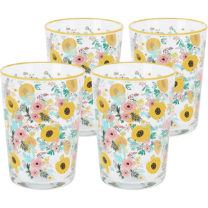 4-dielna súprava pohárov Flowers & Fruits 510ml , žltá