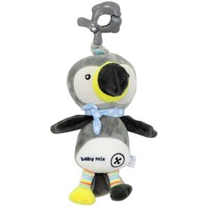 Plyšová hračka Baby Mix so strojčekom na hračky aklipom Tukan sivá, 24 cm