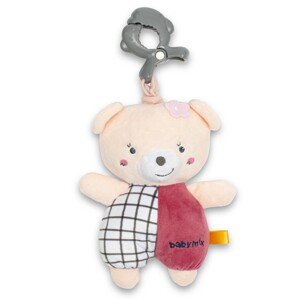 Baby Mix Detská plyšová hračka s hracím strojkem aklipom Medvedík ružová, 24 cm