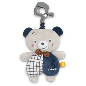 Baby Mix Detská plyšová hračka s hracím strojkem aklipom Medvedík modrý, 24 cm